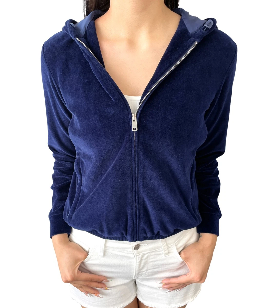 adidas Velour Monogram Zip-up Hooded Jacket in Blue