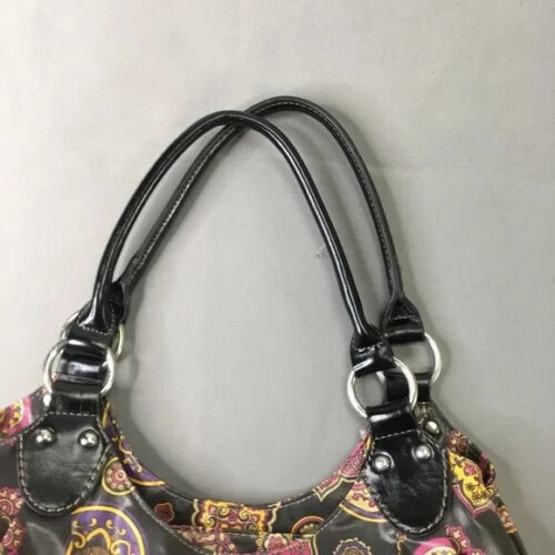 Giani Bernini vinyl Shoulder Bag Black Pink Yellow Floral Medium Tote 13X10X4 - Picture 2 of 8