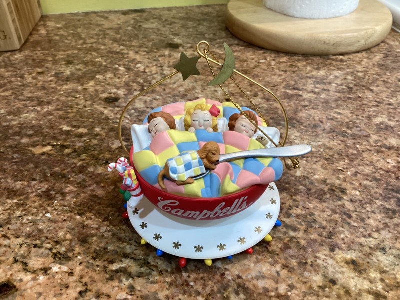 1993 Campbell's Soup Kids Sleeping in Bowl with Puppy Christmas Ornament