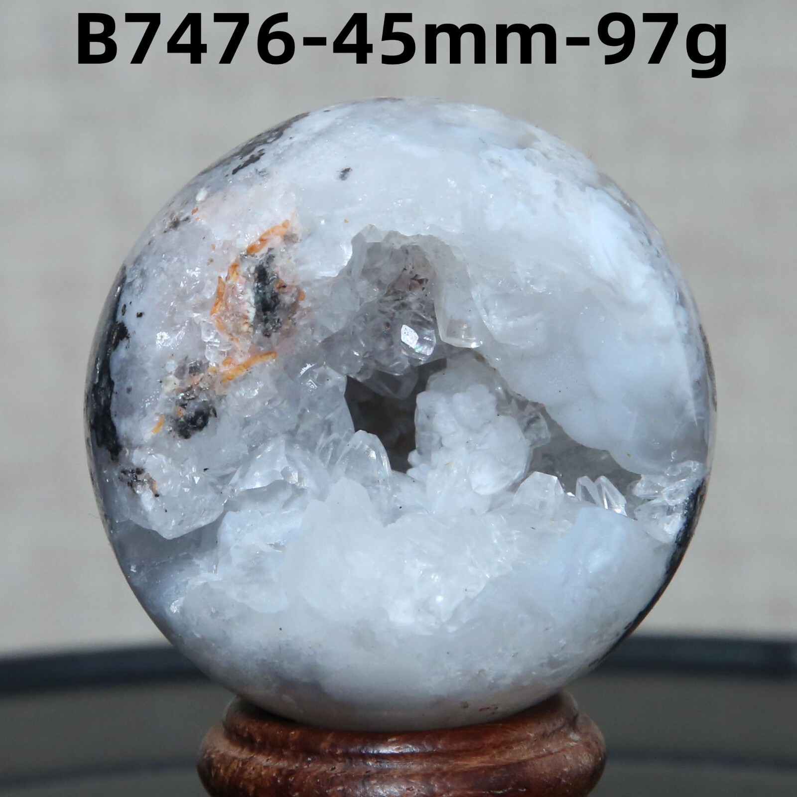B7476-45mm-97g Natural agate spherulite geode ball quartz crystal Reiki ...