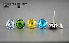 14k White Gold 5mm Checkerboard CZ Birthstone Stud Push Back Earrings All Colors
