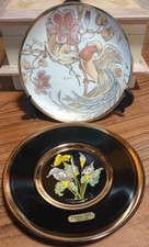 Pair Collector Japan Art of Chokin 24k Gold Silver Decor Plates Handpainted 16cm