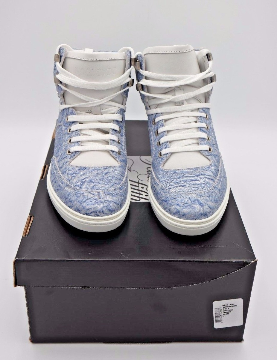 Jimmy Choo Mens Bradley Denim Blue Leather High Top Trainers