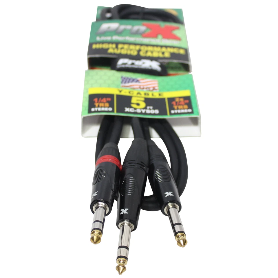 ProX XC-SYS05 5 Ft. 1/4" TRS-M to Dual 1/4" TRS-M High Performance Audio Cable - Image 4 of 4