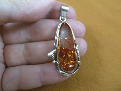 (p38-18) 7.4 gram BALTIC AMBER geometric oval oblong 925 Sterling SILVER PENDANT