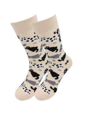 Silly Kitty Unisex M/L Crew Sock Beige Real Sic Feline Novelty Fashion New