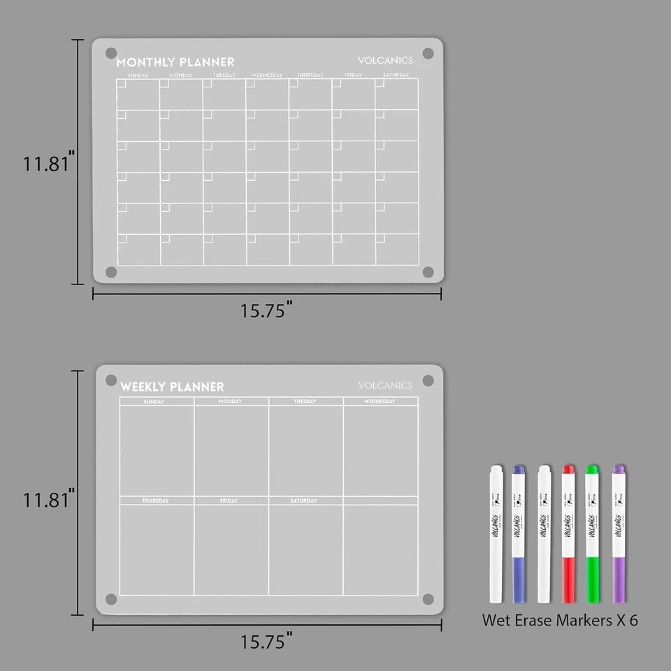 Volcanics Acrylic Magnetic Weekly Planner & Calendar Boards w/Wet Erase Markers - Image 3 of 4