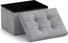 Ornavo Home Small Storage Ottoman Foldable 12" W x 16" L x H, Grey 