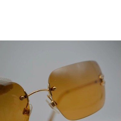 CHANEL 4017-D Coco Mark Rhinestone Rimless Sunglasses Brown