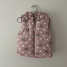 Disney H M Minnie Mouse Puffer Vest Girls 12-18 Months Pink Hood Bow Polka Dot
