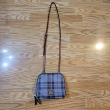 Dooney and Bourke Crossbody Gray Blue & Red Plaid Leather Purse