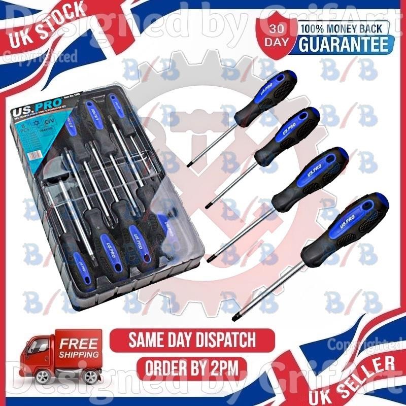 US PRO 8PC TORX TX STAR TAMPER PROOF SCREWDRIVER SET T8-T40 CR-V ...