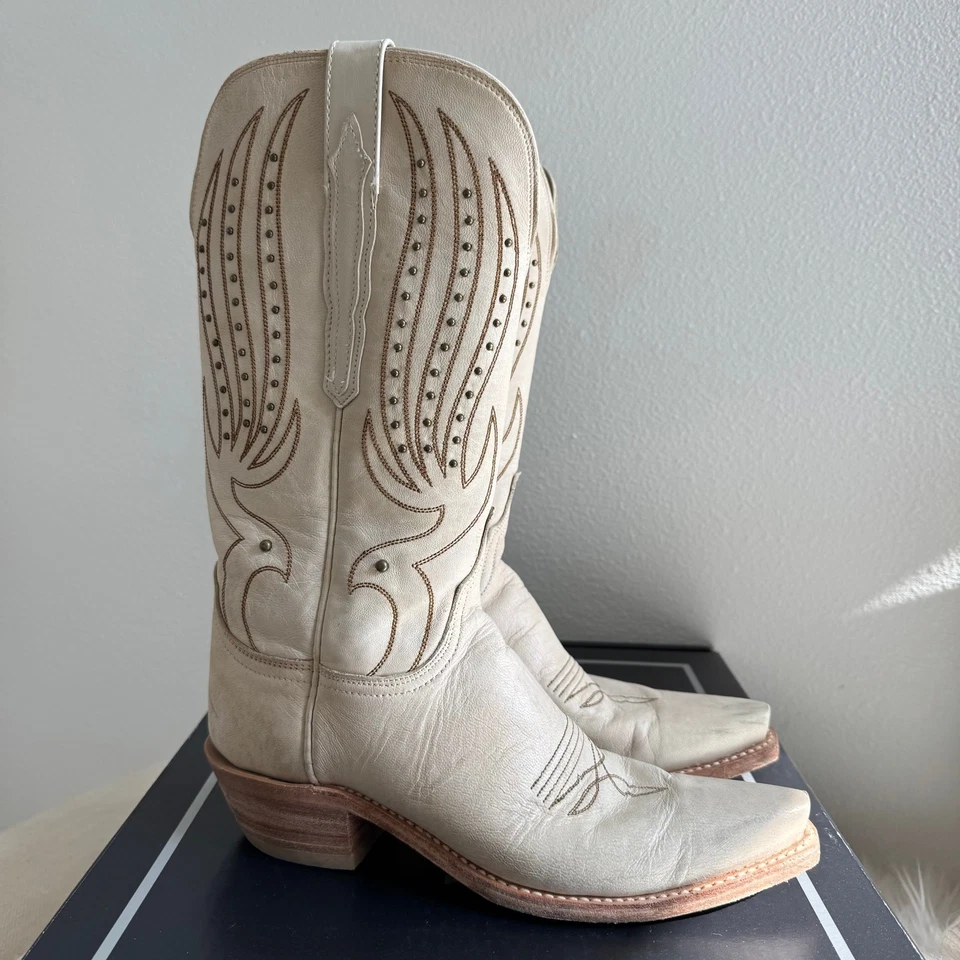 Lucchese Camilla Stud Glitz Cream Embroidered Western Tall Boots Size 7.5 - Image 4 of 4