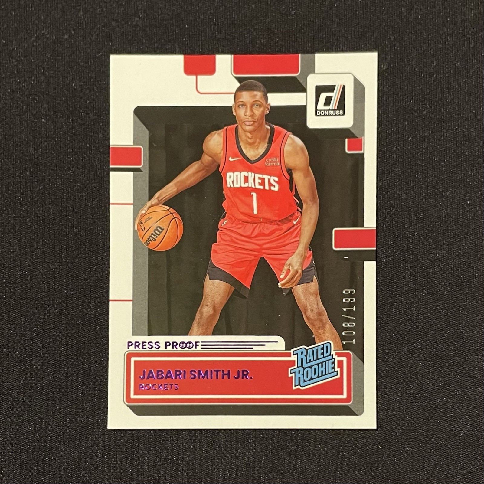2022-23 Donruss Jabari Smith Jr Rated Rookie Purple Press Proof RC #203 /199