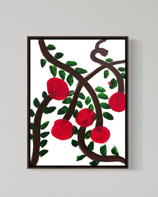 Original Red Rose Vine 12x16 Canvas Abstract Wall Art Floral Home Decor Gift