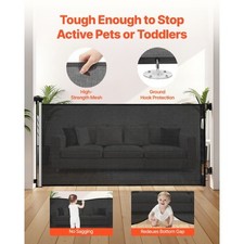 Retractable Baby Gate, Extends to 72.8 inch Wide, 38.5 inch Tall, with Security