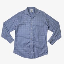 Brooks Brothers Shirt Mens 15.5 Blue Regent Fit Non Iron Plaid Button Down Dress