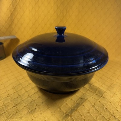 VTG Fiestaware Cobalt Blue Covered Casserole Dish Homer Laughlin HLC W/ Lid USA