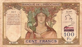 #French Tahiti Colony 100 Francs 1943 P 16A AF Emergency Issue RARE