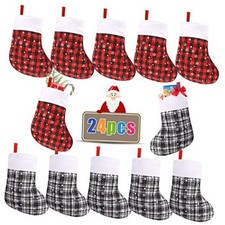 Mini Christmas Stockings, 24 Pack Small Buffalo Plaid Classic Plaid 24pcs