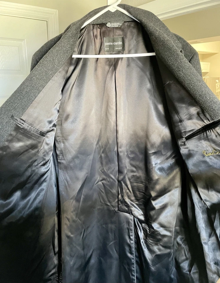 100% Wool Pierre Cardin Vintage Mens Coat Classic Double Breasted Overcoat Gray - Image 4 of 4