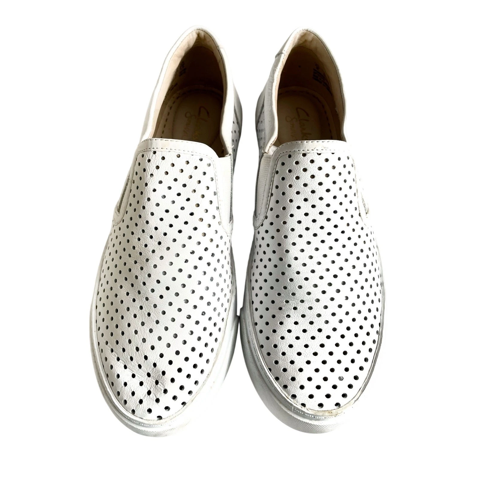 Mocassini Clarks Somerset bianchi in pelle traforata casual pull on comodi 7