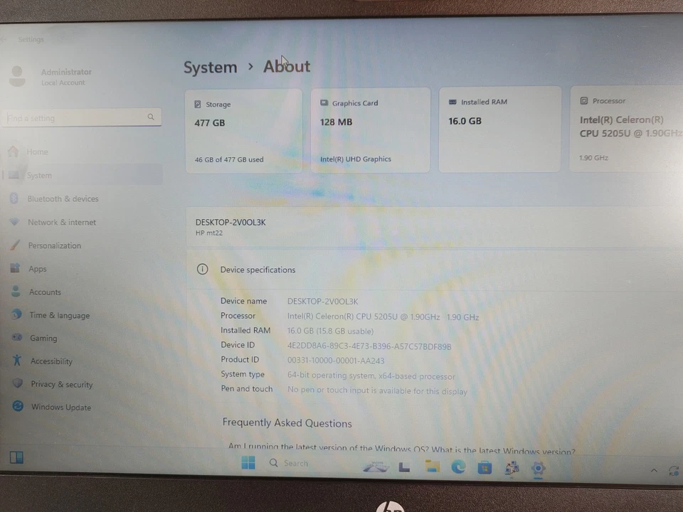 HP ProBook MT22 Celeron 5205U 1.90 GHz 16 GB 512 GB M.2 Windows 11 Pro Laptop - Image 2 of 4