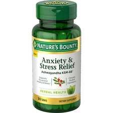 Nature's Bounty Stress Relief Ashwagandha KSM 66 Tablets, Mood Support, 50 Count