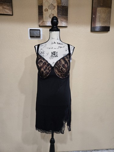 Cacique Black And Animal Print Baby Doll Size 40DDD - Picture 1 of 4