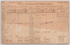 1914 Niles OH Monthly Scholarship & Attendance Report Alva Drake 5x8"