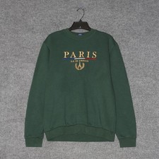 Paris Ile de France Mens Green XL Embroidered Crewneck Sweatshirt Tour Eiffel