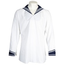 Original German Navy Shirt - Grade 2 Surplus - White and Blue - Polyester Blend