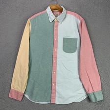 J Crew Shirt Mens Medium Colorblock Broken-In Oxford Slim Pink Green Blue Cotton