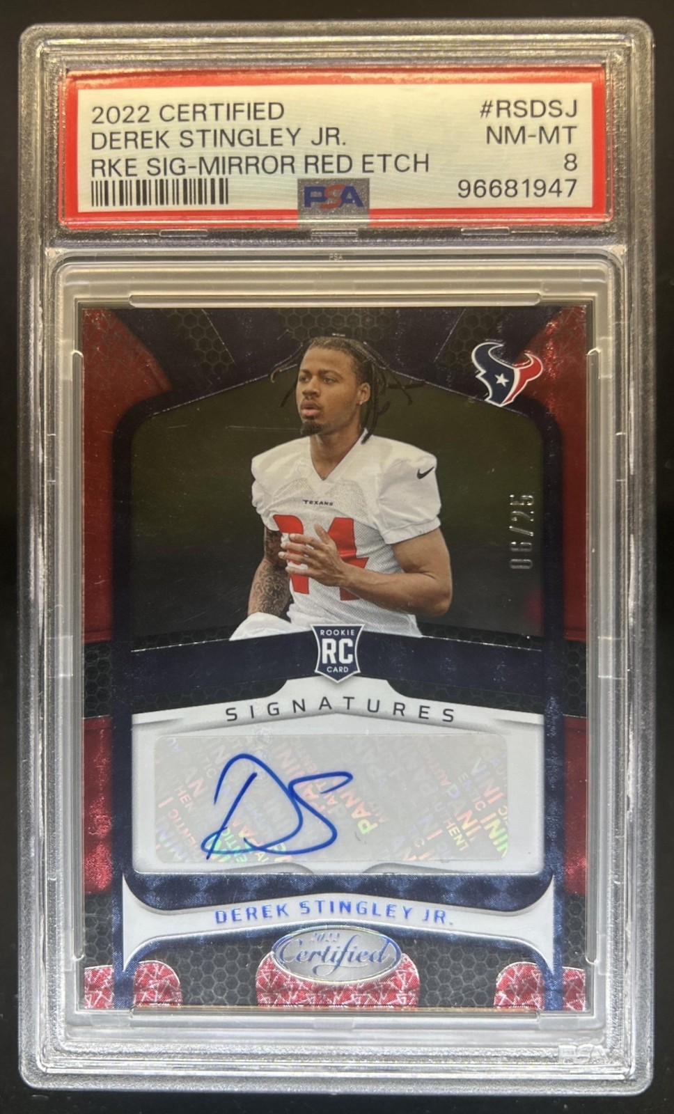 2022 Panini Certified Derek Stingley Jr. Rookie Red Etch RC Auto #/25 PSA 8