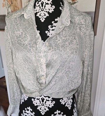 MOTF Naturally Chic Silk Printed Night-Out Crop Top Stunning Mint Green XS 