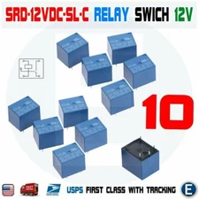 10pcs Relay Switch SRD-12VDC-SL-C 5 Pins 12 V DC PCB Mini Type SPDT 10A Blue 12V