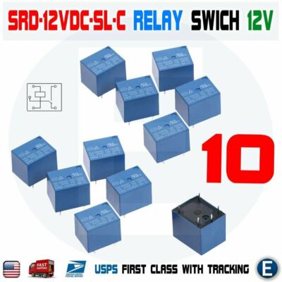 10pcs Relay Switch SRD-12VDC-SL-C 5 Pins 12 V DC PCB Mini Type SPDT 10A Blue 12V