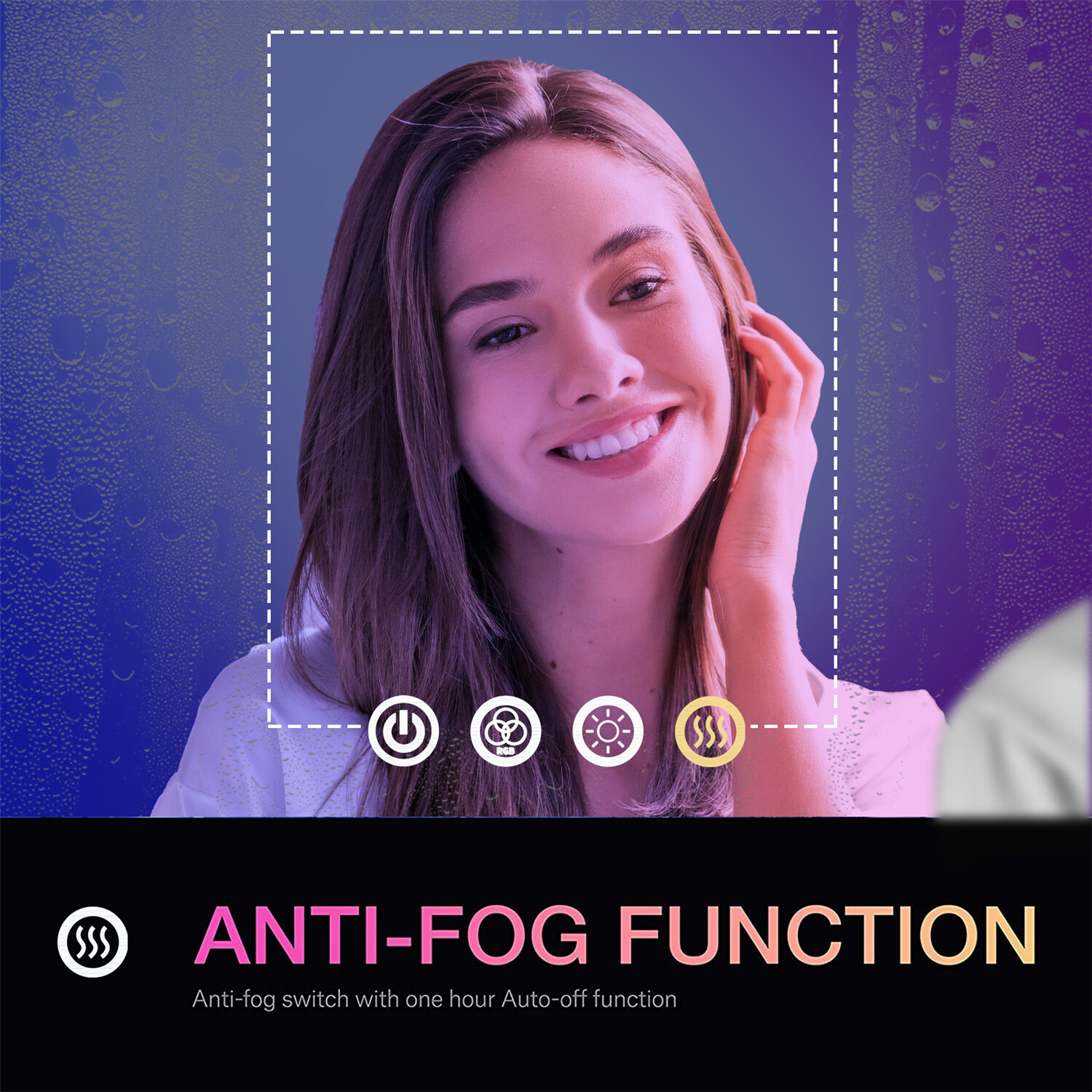 Round LED Bathroom Vanity Mirror with RGB Backlit Front Light AntiFog