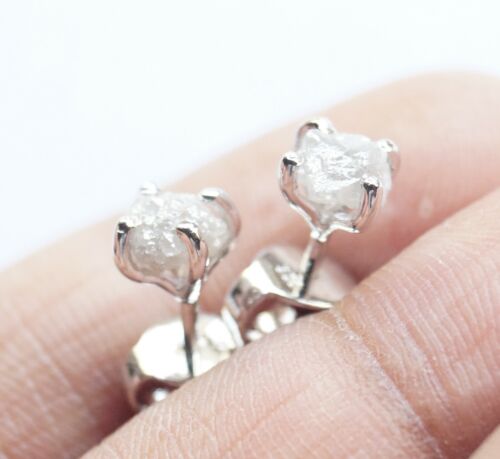 5mm Flach Natürlich Weiß Grobem Diamanten Ohrring, Raw Diamanten 925 Ohrstecker - Bild 7 von 7