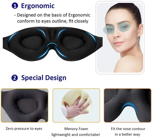 Travel Accessories 3D Sleep Mask For Men & Women Eye Mask For Sleeping Blindfold - Picture 7 of 8