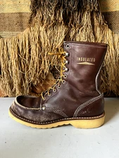 Vintage  Insulated Sears Mens  Work Boots #86004 Moc Toe Brown Leather Size 8.5D