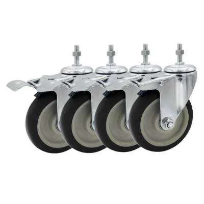 FACTORDUTY 4 Pack 5 Inch Stem Caster Swivel w/ Front Brake Black PU Heavy Duty Caster Wheel