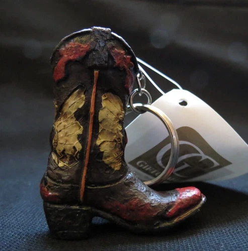 Gift Craft Western Brown, Ivory, Red  Resin Cowboy Boot Keychain 2" - Lot 7