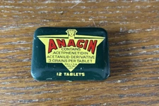 Exceptional Vintage ANACIN Aspirin Metal Tin Container USA Chicago 12 Count