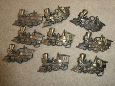 Lot of 9 Vintage Brass Steam Locomotive Belt Buckles 4" Wide