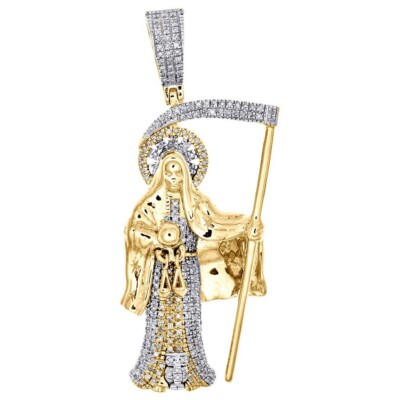 1.75'' Grim Reaper Death Pendant 0.47 Ctw DEW Moissanite 14K Yellow Gold Plated