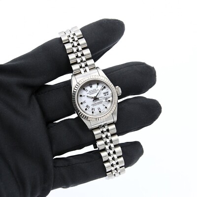 Rolex Lady Datejust Ref. 69174 - weißes kleines römisches Zifferblatt - Jubiläumsarmband - komplettes Set