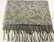 Women Cejon Scarf 100% Acrylic Taupe print  70" X 11" NWT with Fringe 