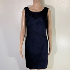 Tadashi Shoji Navy Blue Layered Sleeveless Midi Dress Small S