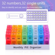 Rainbow Pill Organizer Pill Case Box Pill Holder One month 2 Times a Day AM PM